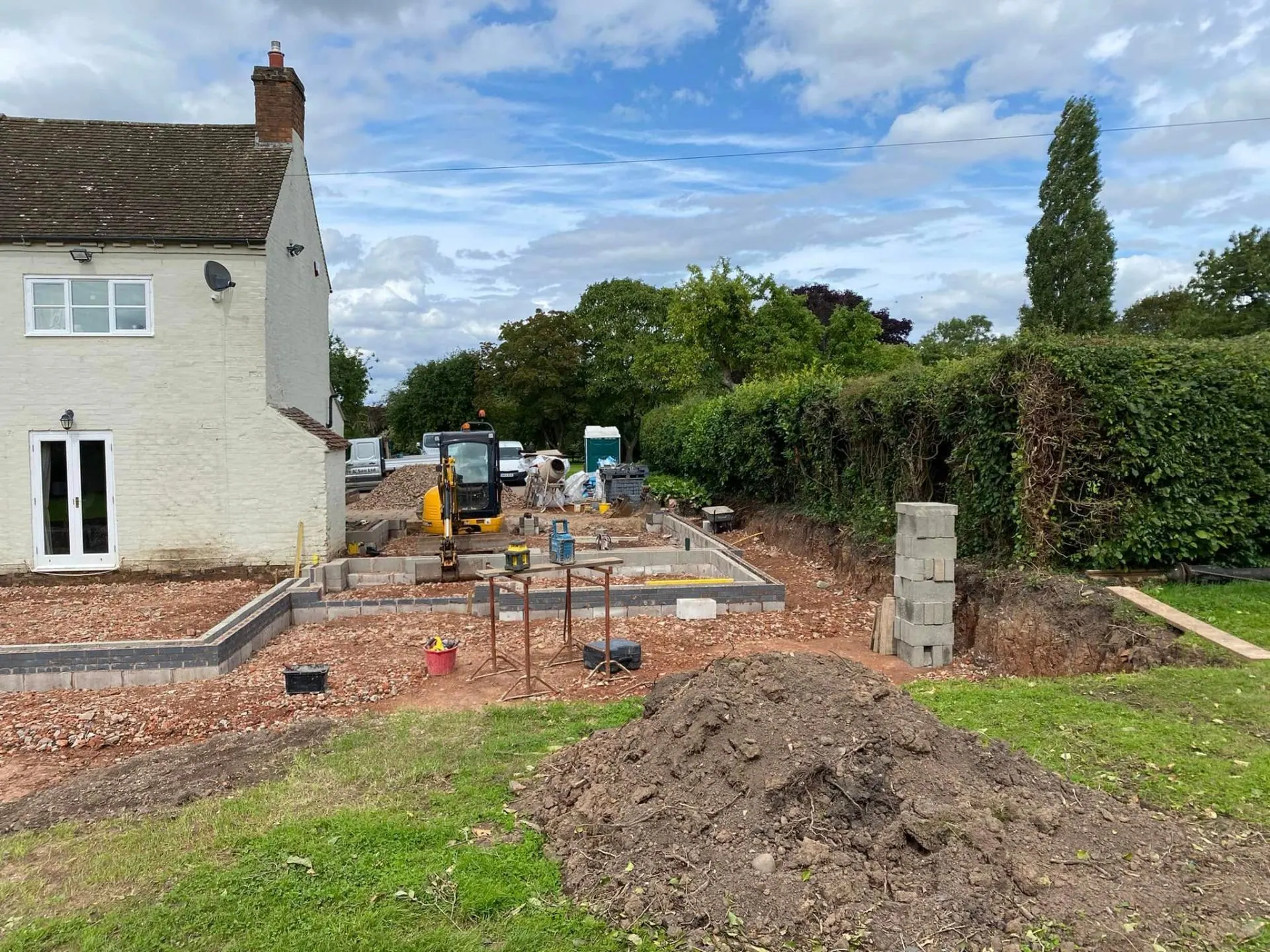 Full sub-structure ready to load for a Worcestershire farmhouse extension by JRC Developers